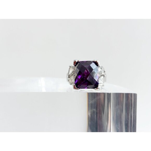 Purple Cubic Zirconia Sterling Silver Multi Gemstone Vintage Ring - sz 9 - Picture 2 of 10